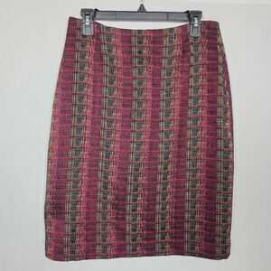 Cato Women’s Plaid Tweed Pencil Skirt Red Black Size 8